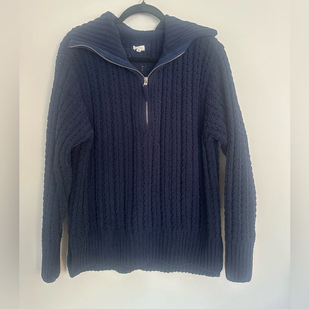 Aerie Navy Blue‎ Chunky Knit Quarter Zip Sweater Medium EUC